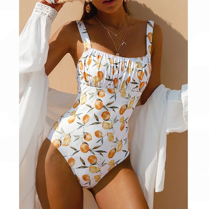 Jednoczęściowy strój kąpielowy z motywem pomarańczy