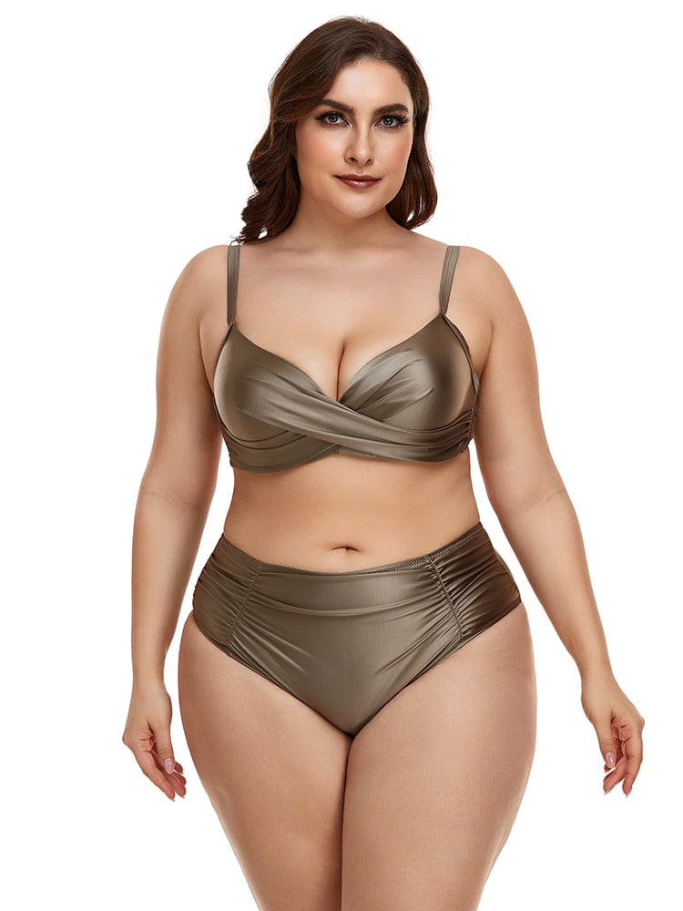 Błyszczący dwuczęściowy strój kąpielowy plus size