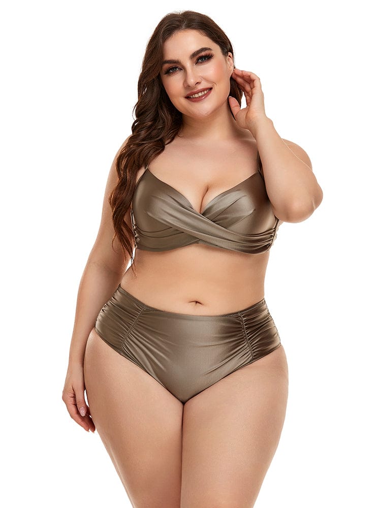 Błyszczący dwuczęściowy strój kąpielowy plus size