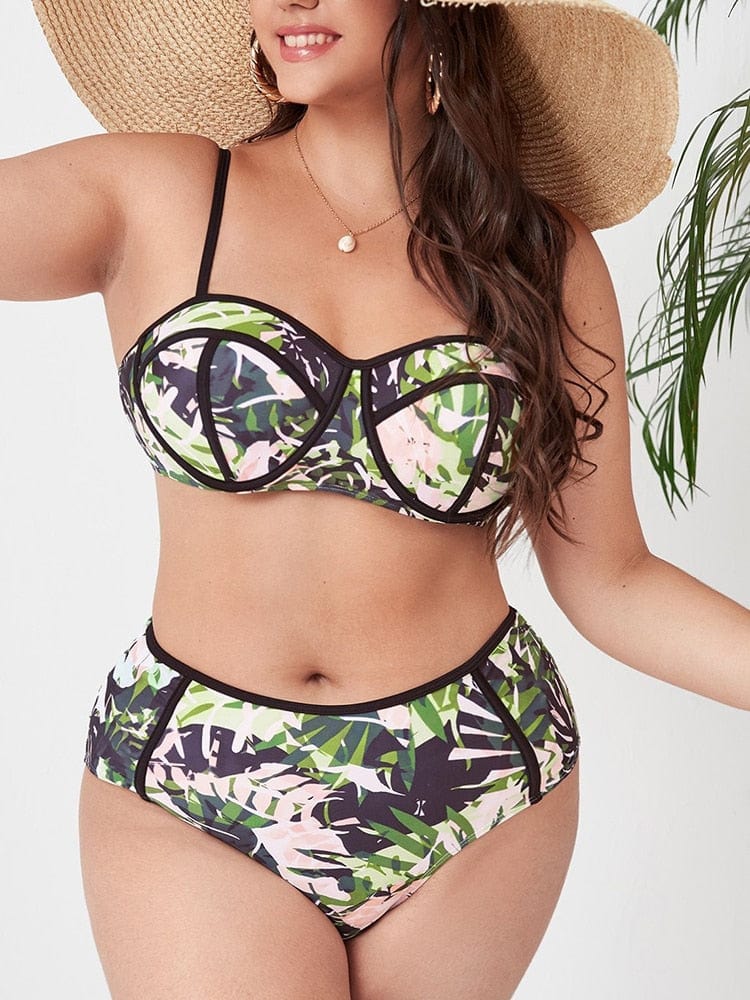 Dwuczęściowy strój kąpielowy Plus size w liście