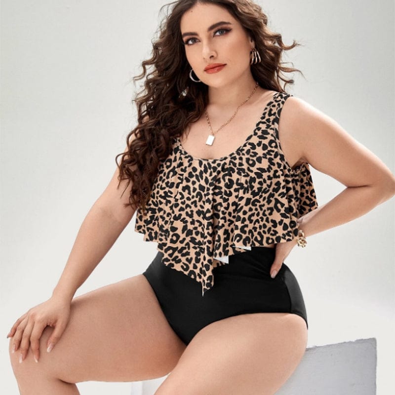 Dwuczęściowy strój kąpielowy w panterkę plus size