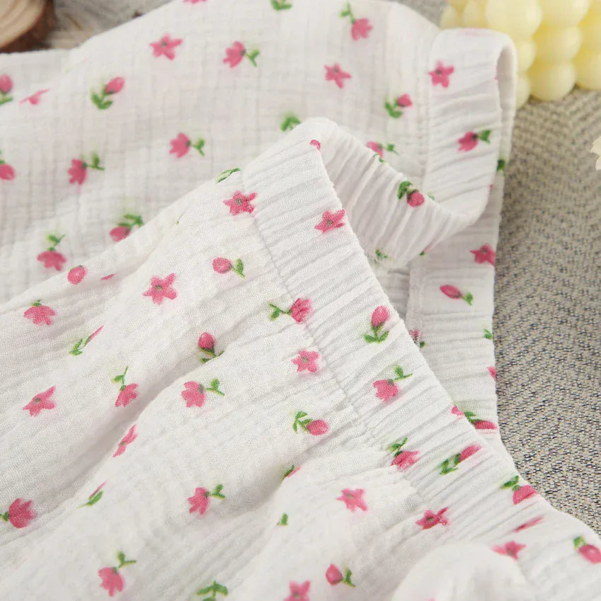 Muślinowy komplet piżamowy w kwiatuszki