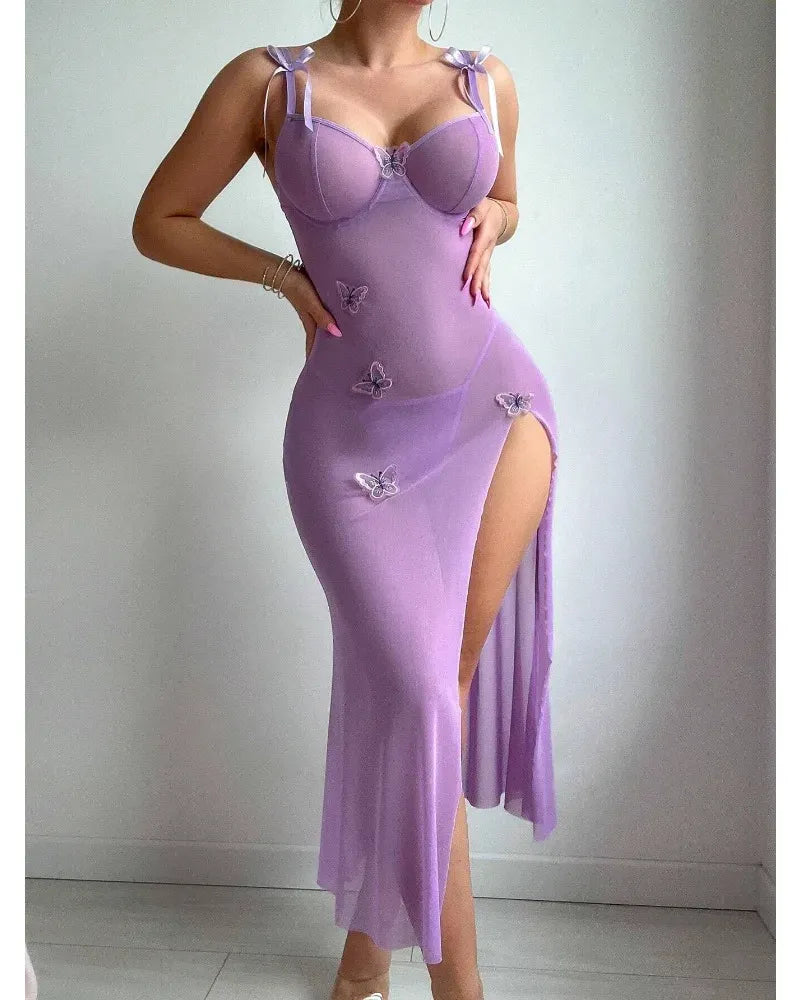 Transparentna suknia z motylkami