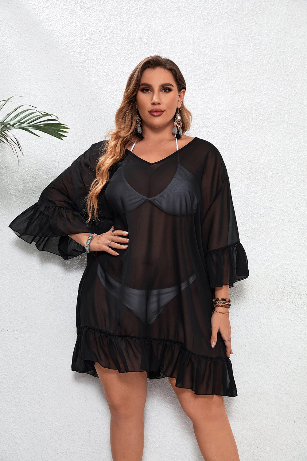 Sukienka plażowa z falbankami Plus size